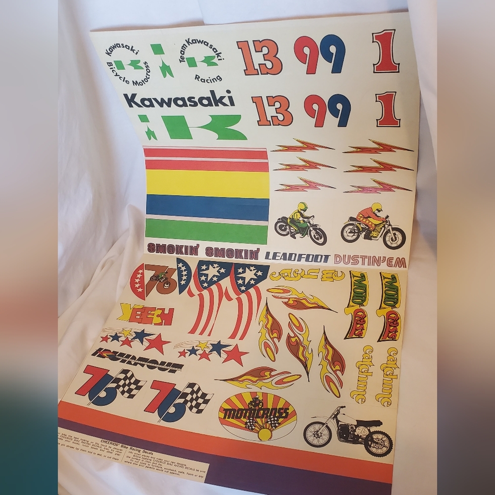 Kawasaki Racing Vtg 1970's Cheerios General Mills Stickers Motocross Bicycle